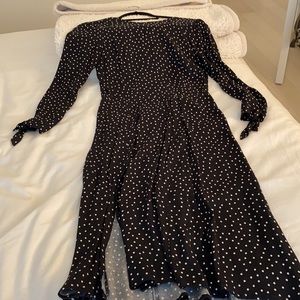 Reformation black dress with white polka dots